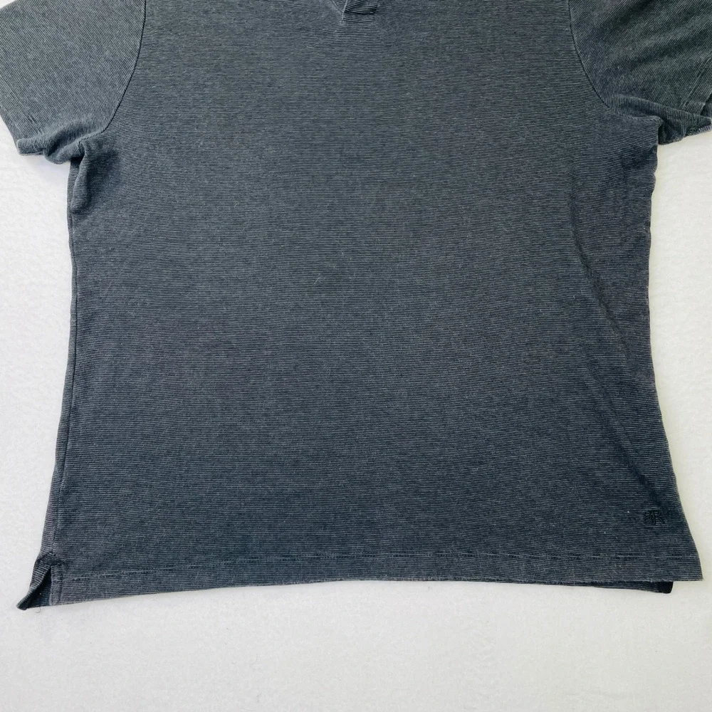 Banana Republic Mens Large Polo Shirt Navy Blue Gray Micro Stripe Short Sleeve